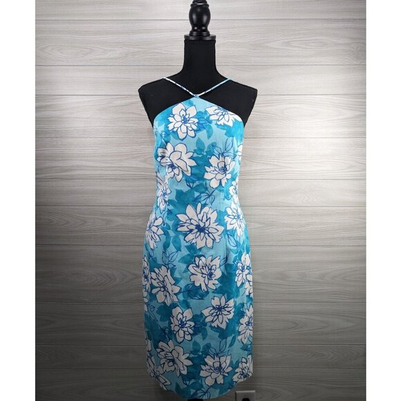 David Meister Dresses & Skirts - David Meister Teal Blue Floral Halter Tie Back Dress